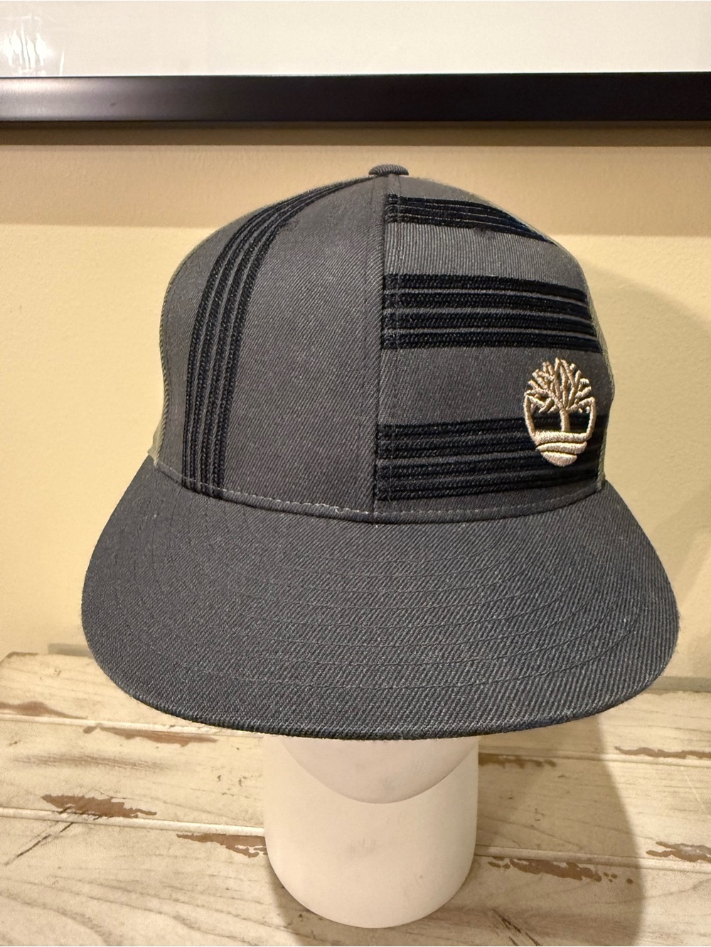 Timberland 210 Fitted Hat Cap Green Gray 10061 Flexfit L/XL Black Striped Panel